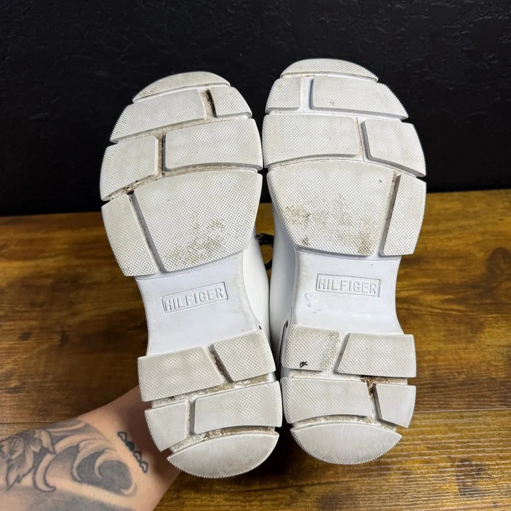 Tommy‎ Hilfiger TWNANO-R White Faux Leather Chunky Platform Sneakers Womens 8.5M